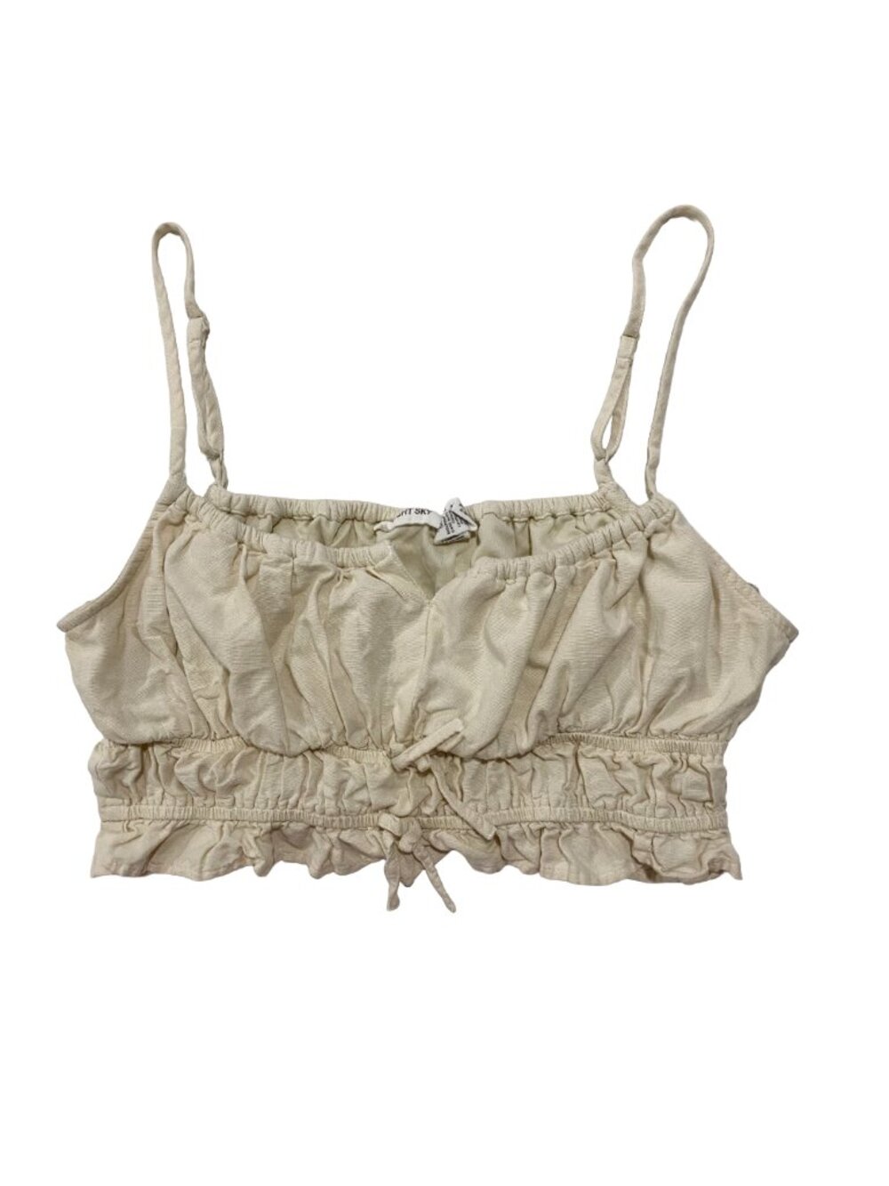 MIDNIGHT SKY Ruffled Smocked Peasant Crop Top Cream L Coquette Cottagecore Fairy